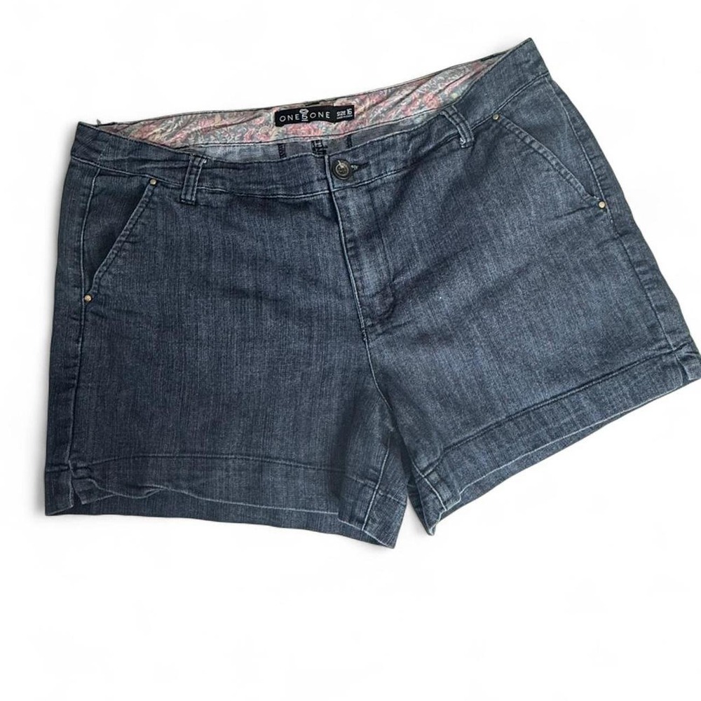 One 5 One blue indigo denim shorts with floral lining Bimbo core